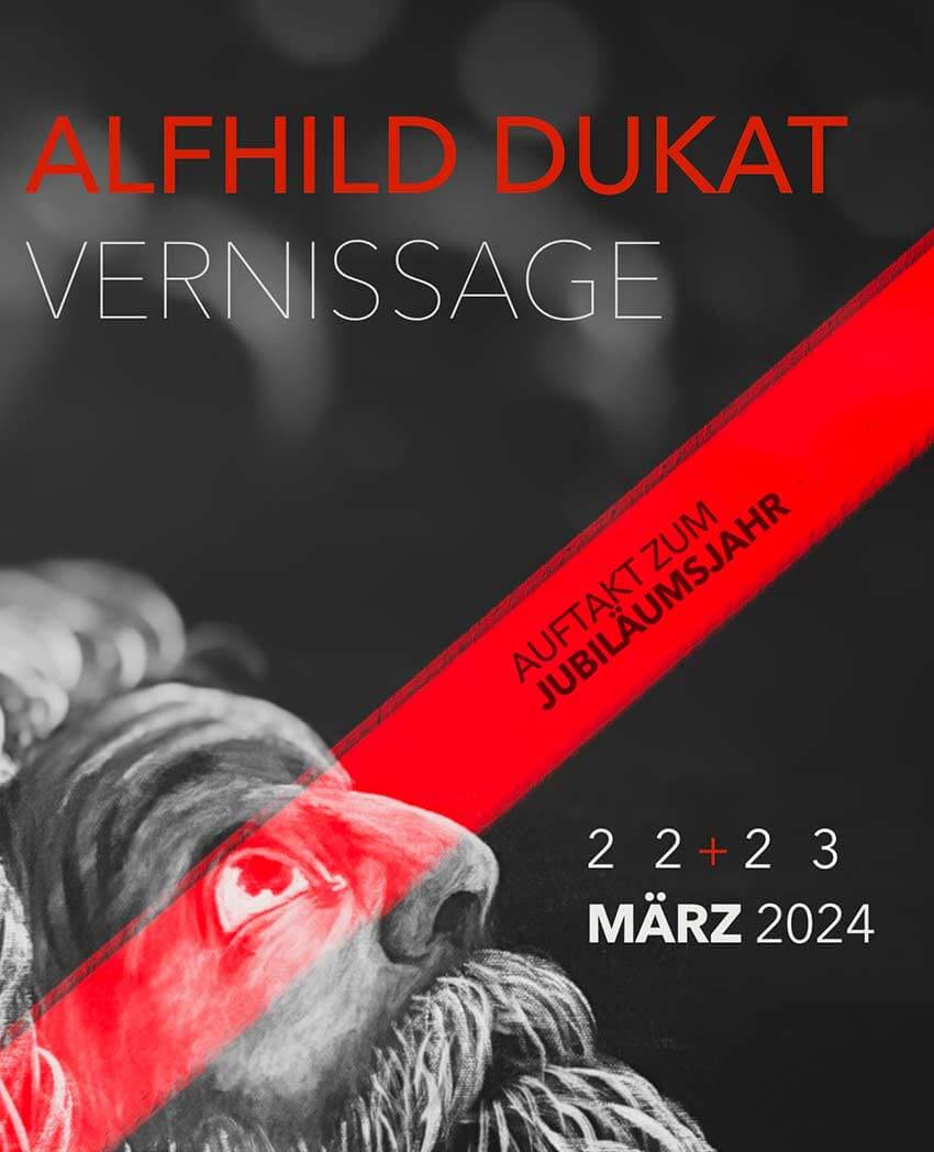 Flyer von einer Vernissage von Alfhild Dukat