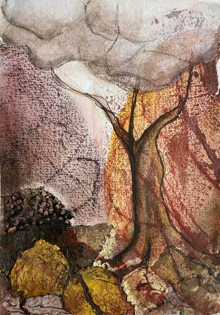 Aquarellbild "Entwurzelt - verpflanzt"