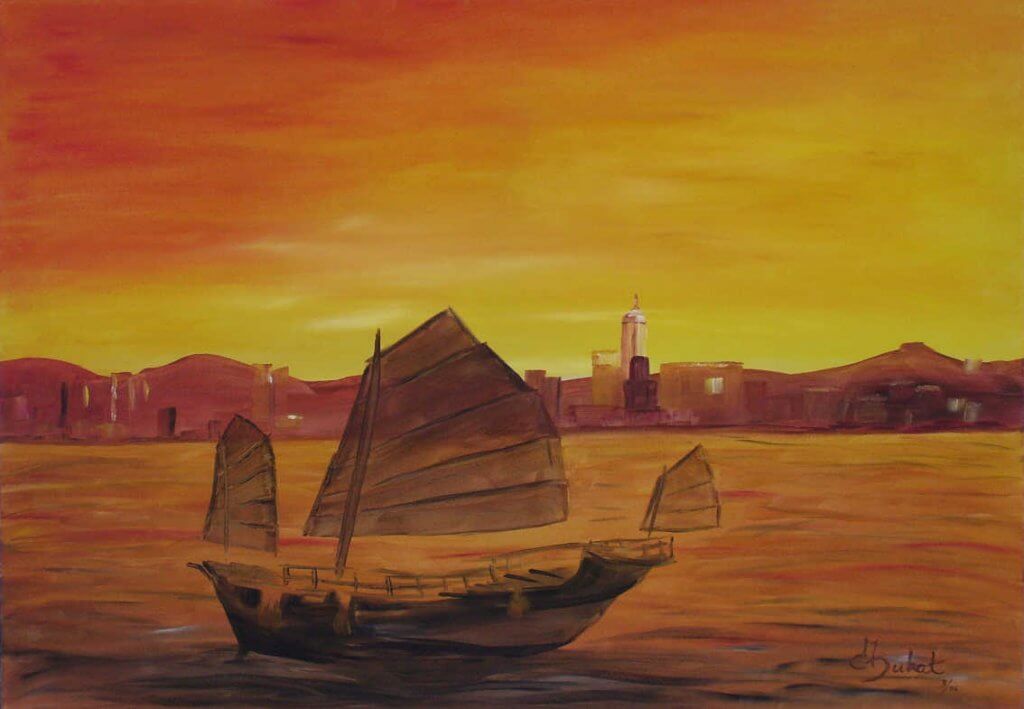 Sonnenuntergang mit Dschunke